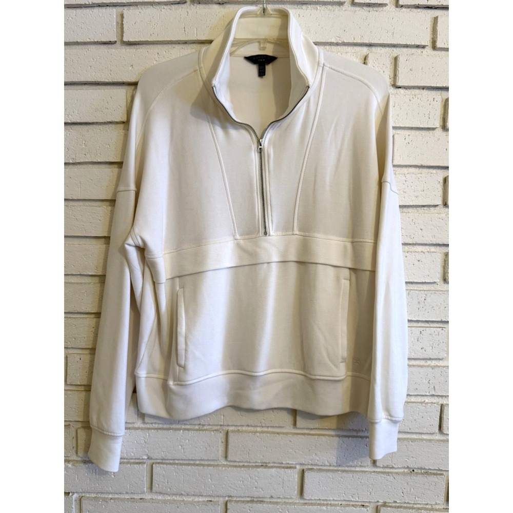 Danskin 1/4 Zip White Color Sz Small Long Sleeves Front Kangaroo Pocket- Soft